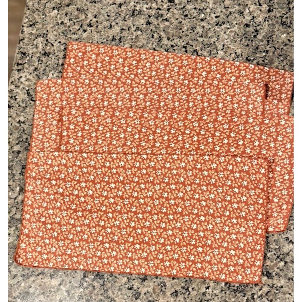 Vintage Cotton Napkins Set of 4 Orange White Floral Print Retro Table Linens